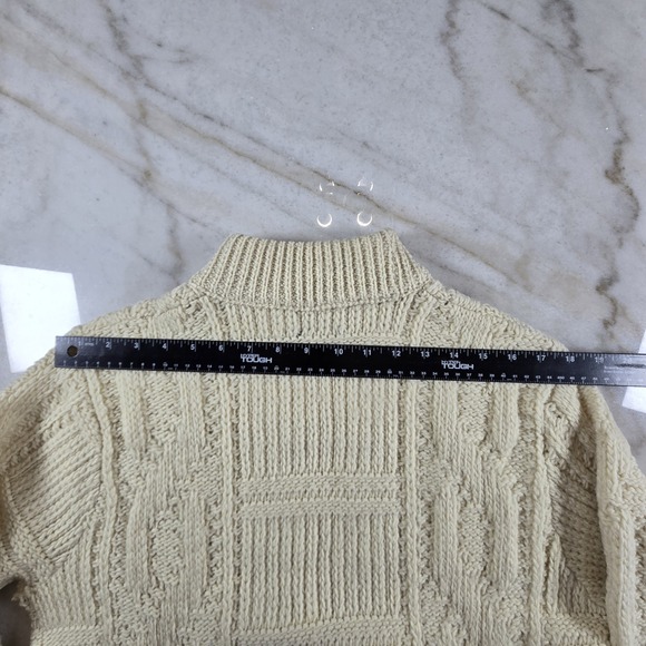 VTG 70s Pendleton 100% Virgin Wool Cable Knit Sweater Cream M USA Made Fisherman - Picture 6 of 10